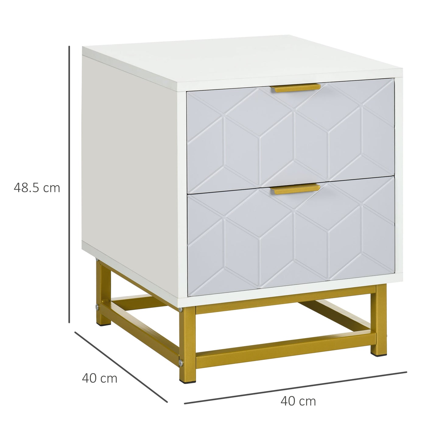 Ranere Metal Grey And White Set Of 2 Bedside Tables 2 Drawers with Gold Accents