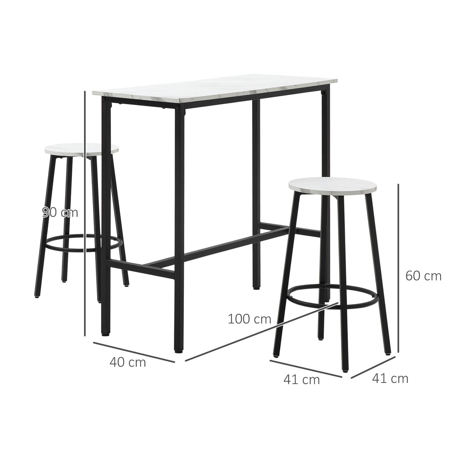 Telano Marble Effect White And Black 3 Piece Bar Table And Stool Set