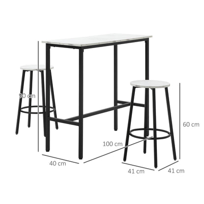 Telano Marble Effect White And Black 3 Piece Bar Table And Stool Set