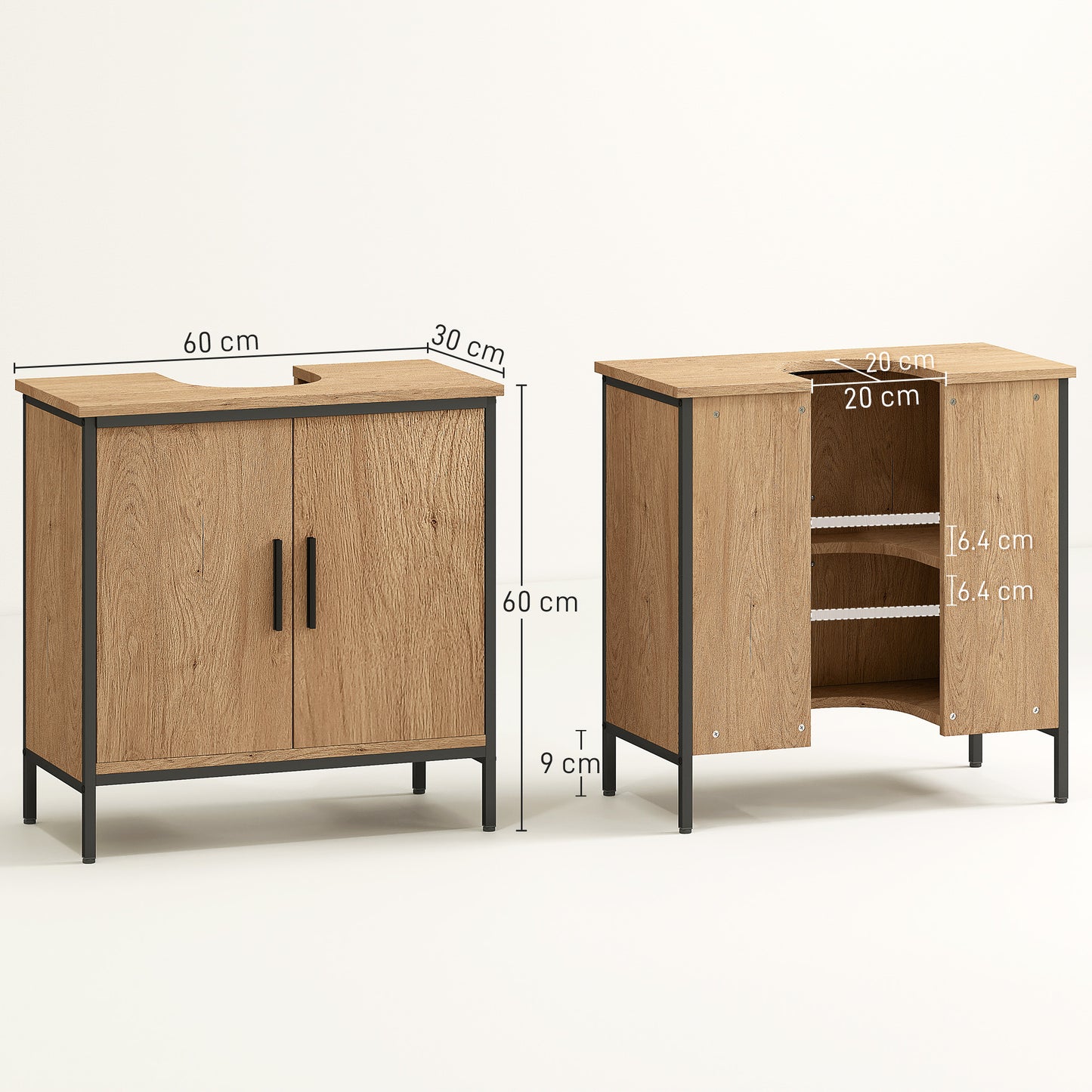 Mosu Under Sink Bathroom Vanity Cabinet With Double Doors And Adjustable Shelving Oak Finish