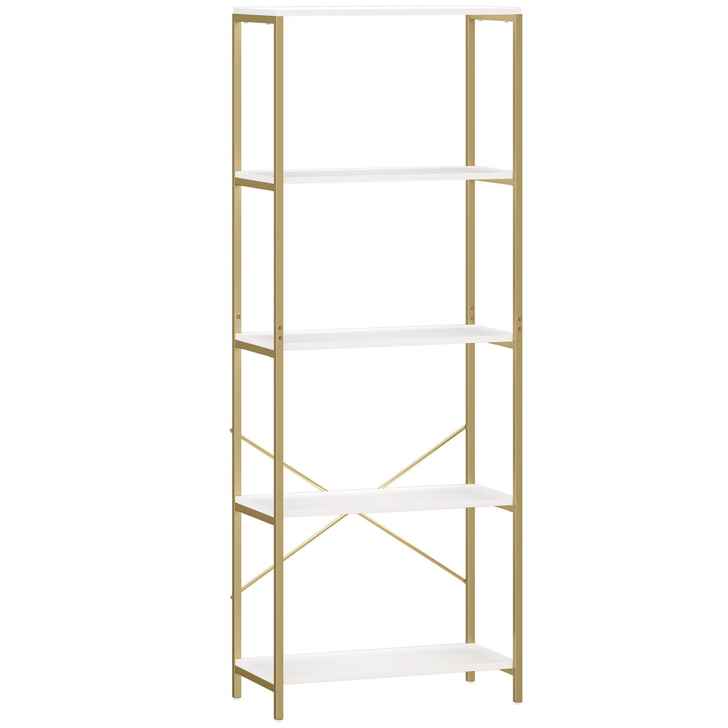 Lazila Metal And Wood White And Gold Tone 5 Tier Modern Bookcase