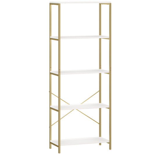 Lazila Kema Metal And Wood White And Gold Tone 5 Tier Modern Bookcase