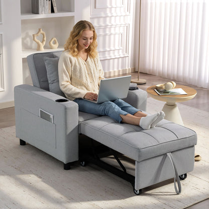 Soliri Light Grey Upholstered 3 In One Convertible Single Sofa Bed Tufted Cushion