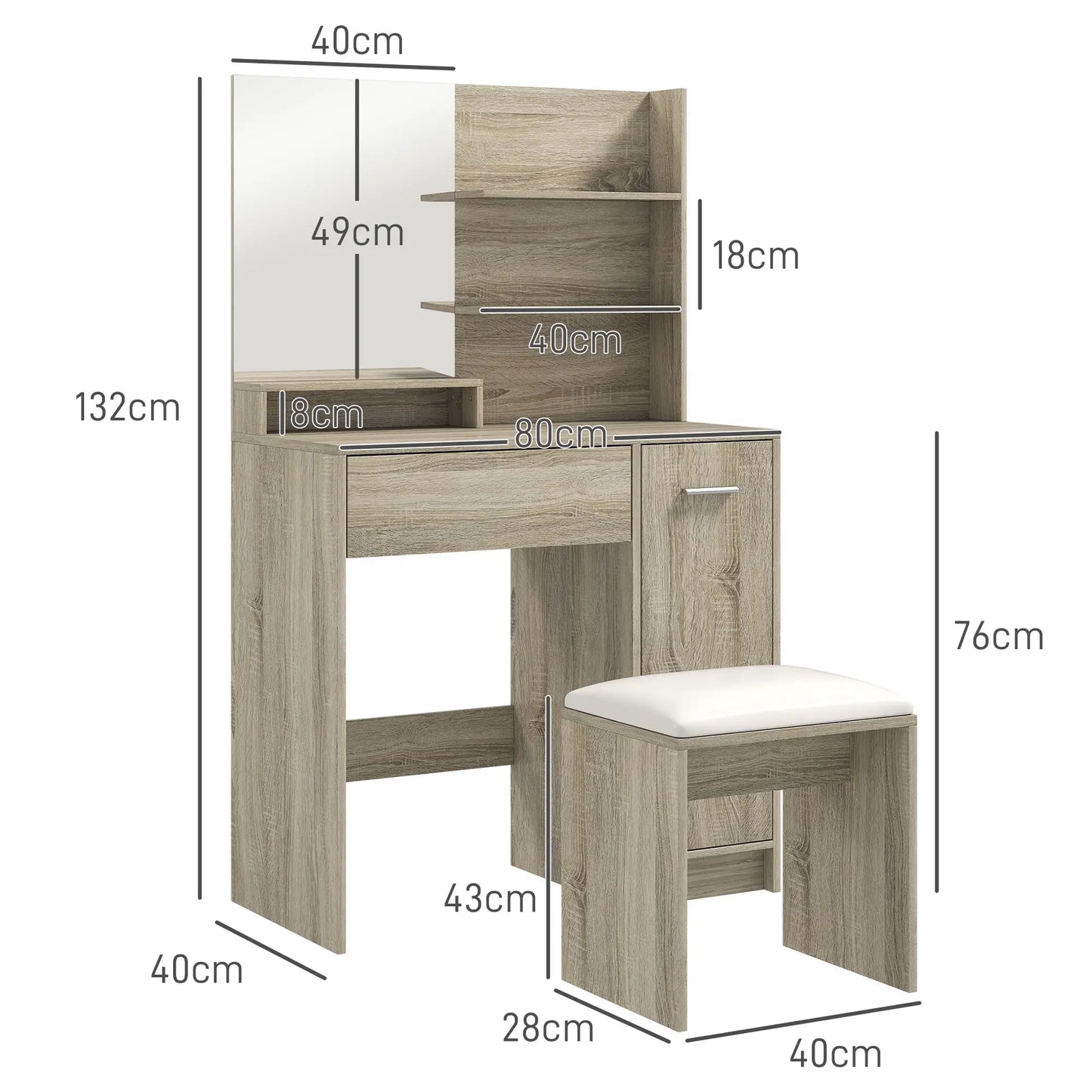 Marini Wood Effect Dressing Table And Stool Set With Storage