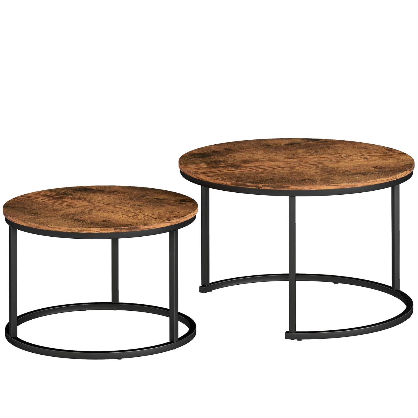 Pasu Set Of 2 Round Nesting Coffee Tables Metal And Wood Rustic Brown