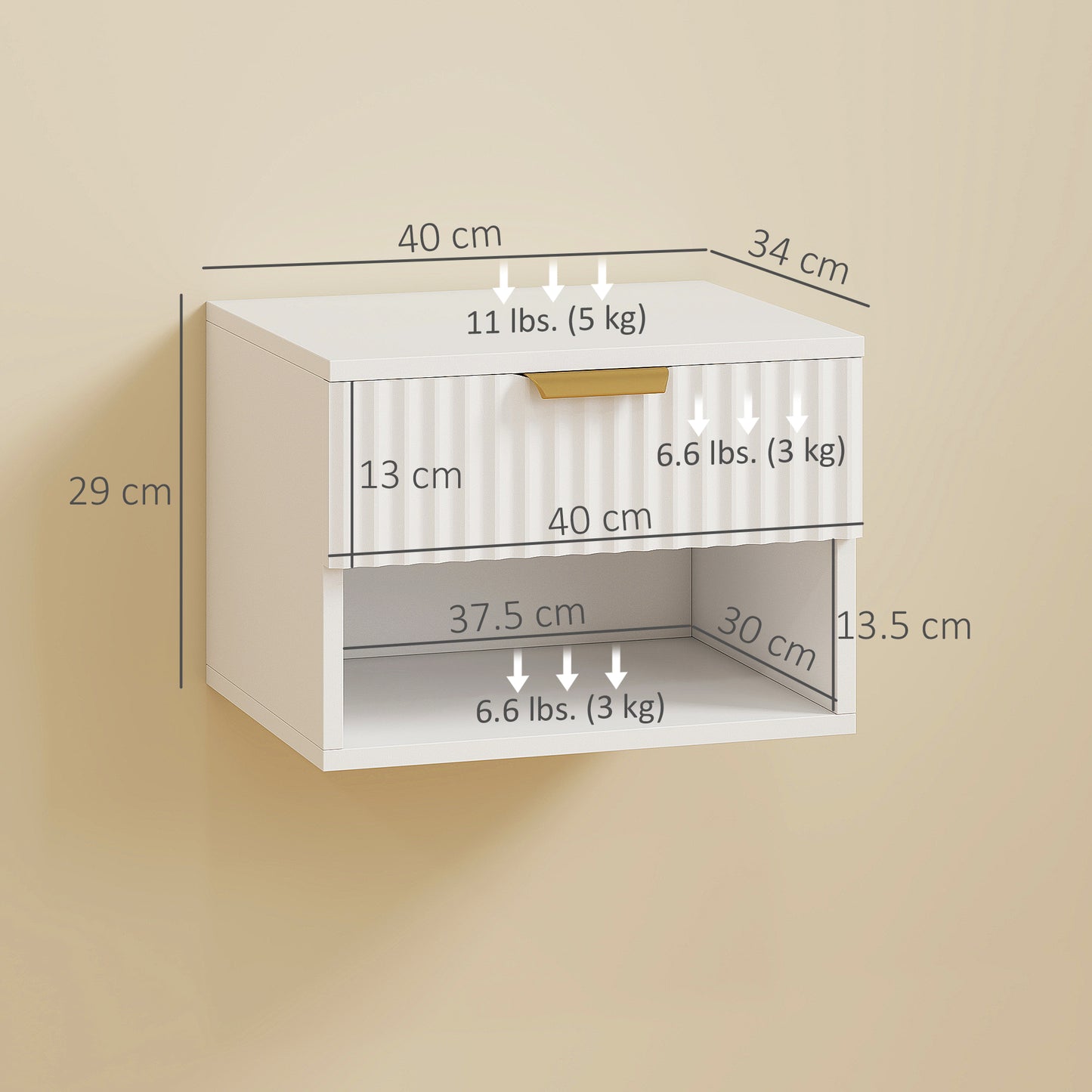 Ludi Set Of 2 Wooden White Wall Mounted Bedside Tables With Fluted Drawer And Shelf