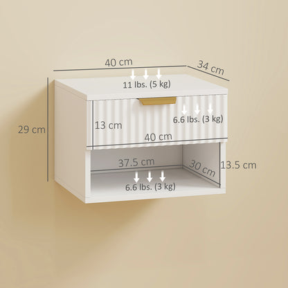 Ludi Set Of 2 Wooden White Wall Mounted Bedside Tables With Fluted Drawer And Shelf