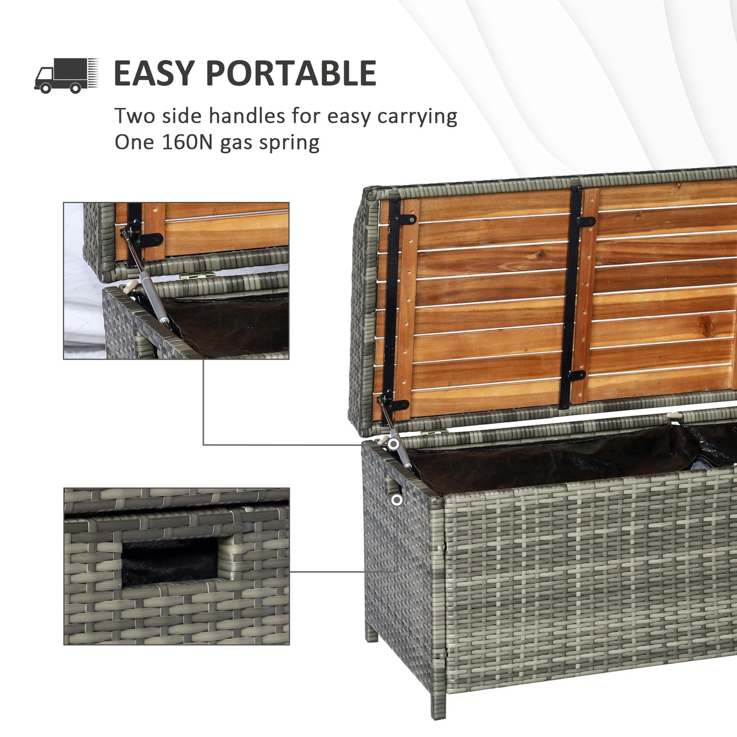 Vane Rattan Grey Outdoor Storage Bench Box With Natural Wood Effect Lid