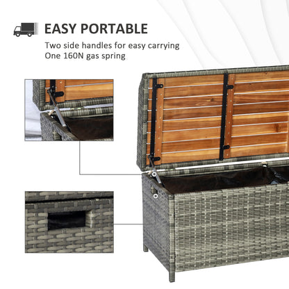 Vane Rattan Grey Outdoor Storage Bench Box With Natural Wood Effect Lid