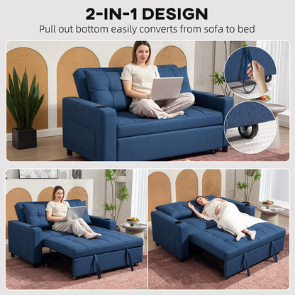 Mizifi Fabric Dark Blue 2 Seater Pull Out Sofa Bed