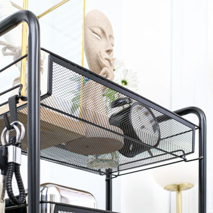 Velu Metal Black 5 Basket Steel Storage Trolley With Wheels