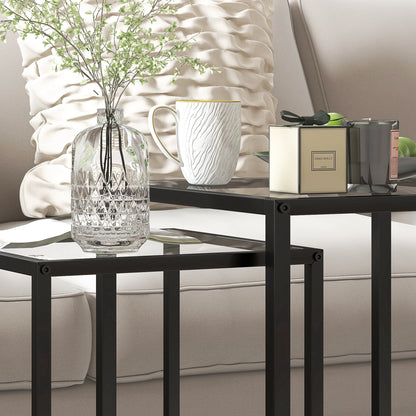 Riraro Metal Black Set Of 2 Nesting Side Tables With Glass Tops