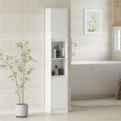 Fibava Slim Freestanding Bathroom Storage Cabinet With OFauxn Compartment Adjustable Shelves White 30 x 24 x 170 cm