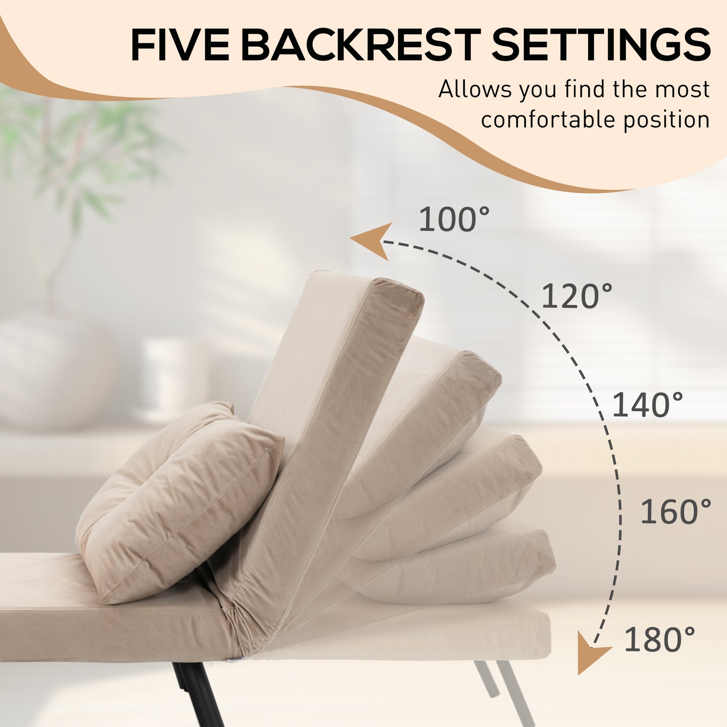 Elvael Velvet Beige 4 In One Convertible Single Chair Bed With Cushion