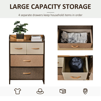 Matilda Natural Wood Top 4 Brown Fabric Storage Drawer and Black Steel Frame