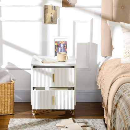 Nehana Set Of 2 Wooden White And Gold Tone 2 Drawer Bedside Chests