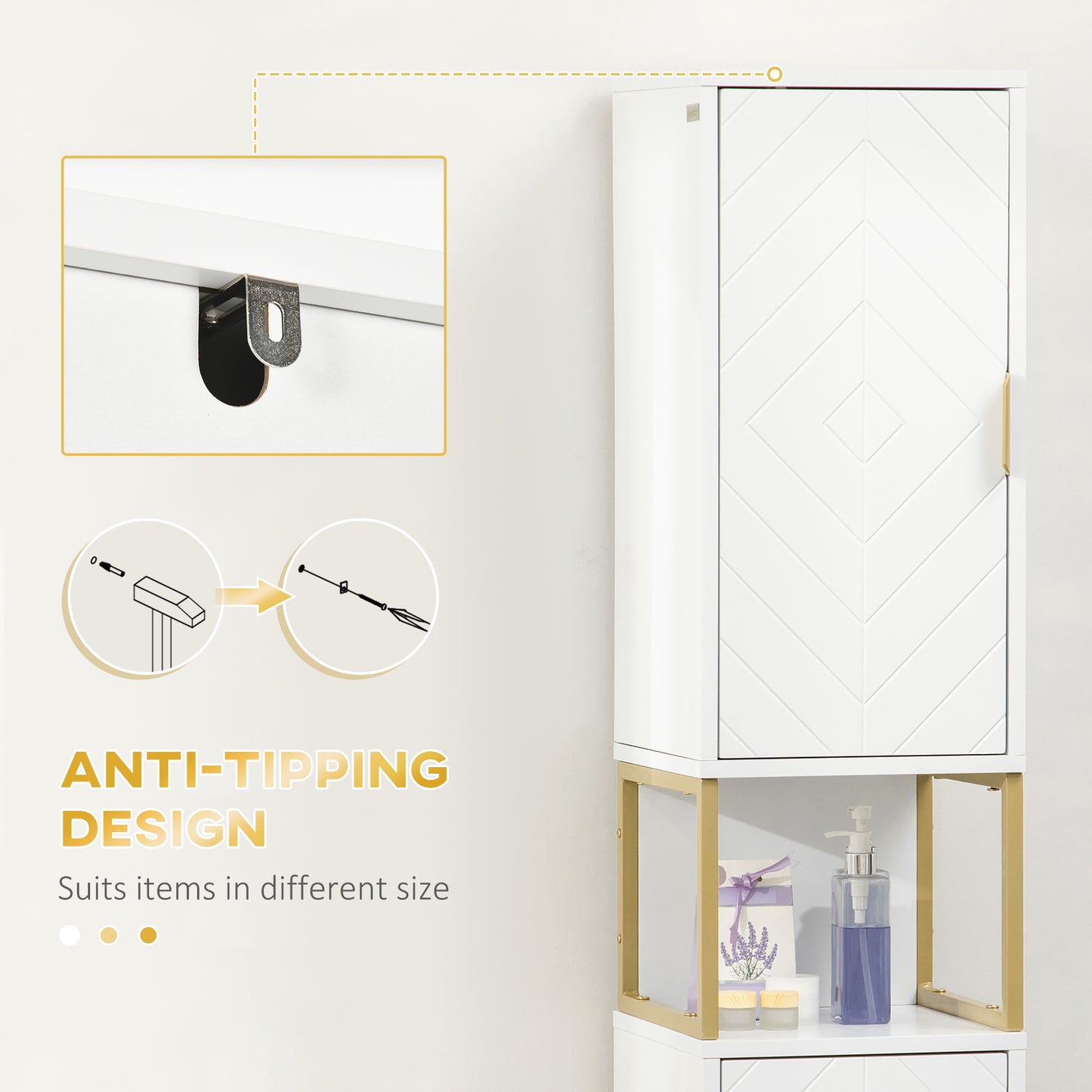 Kacoel Tall Narrow Bathroom Storage Cabinet With Adjustable Shelves Double Doors And Steel Base White