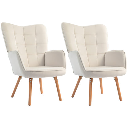 Haseto Velvet Cream White Wingback Accent Chairs Set Of 2 With Tufted Back And Wooden Legs