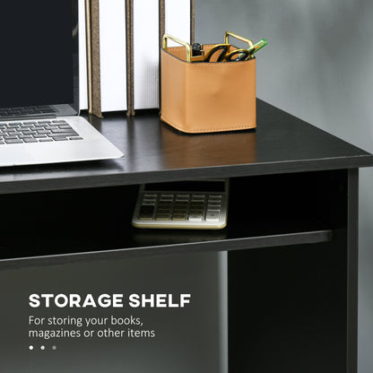 Biretti 90cmvWooden Black Wood Grain Compact Desk With Storage Shelf