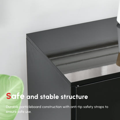 Lino High Gloss Black Sideboard With Push Drawers And 3 Doors