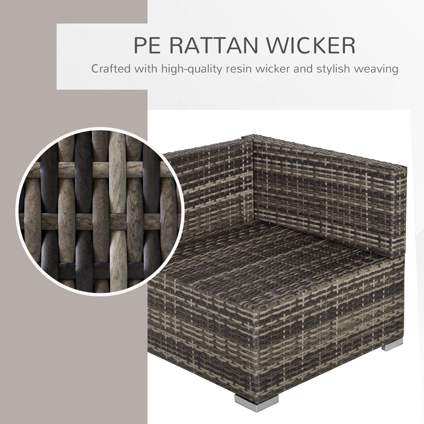 Noneli Dark Grey Rattan 5 Seater Outdoor Corner Sofa Set With Glass Coffee Table