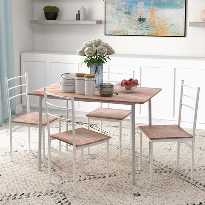 Hayoka Wooden Brown And White 5 Piece Compact Dining Table And Chair Set