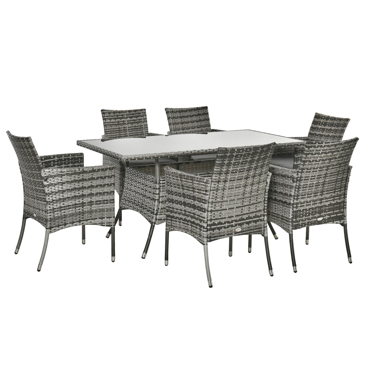 Zila 6 Seater Rattan Grey Outdoor Dining Set With Cushioned Armchairs And Glass Table