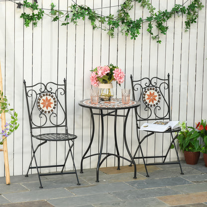 Rakamo 3 Piece Mosaic Garden Outdoor Bistro Table And Chair Set Orange