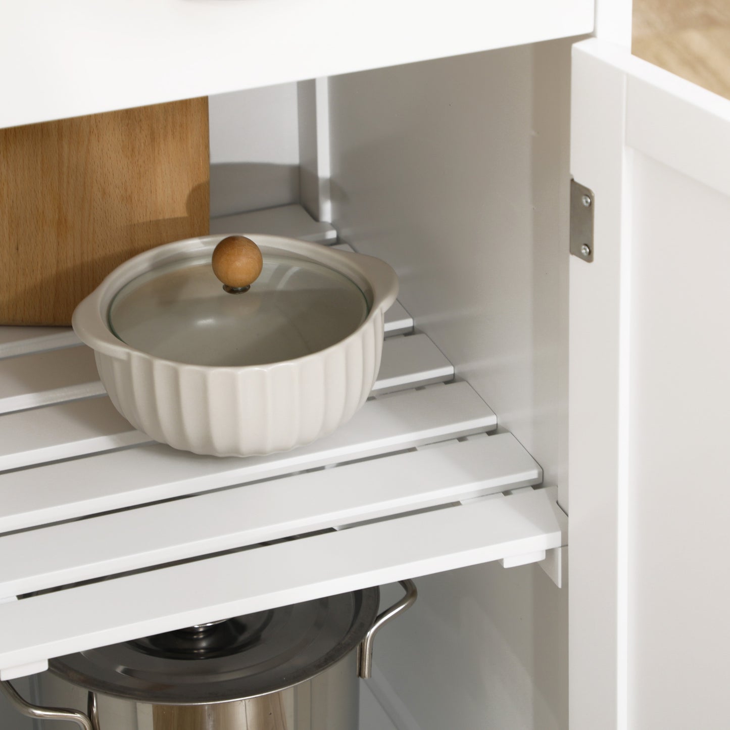 Sohavi Wooden White Compact Kitchen Trolley With Wine Rack Drawer And Open Shelving