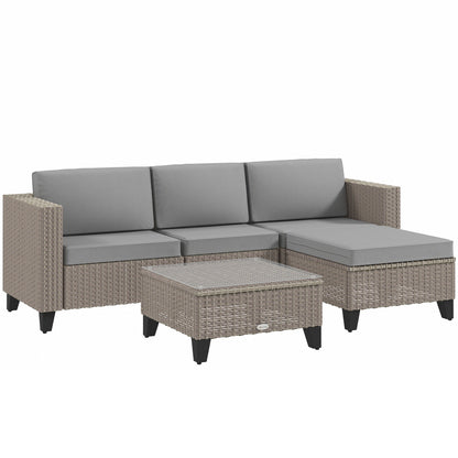 Mofilo Rattan Brown 3 Seater Garden Furniture Set With Corner Sofa and And Coffee Table