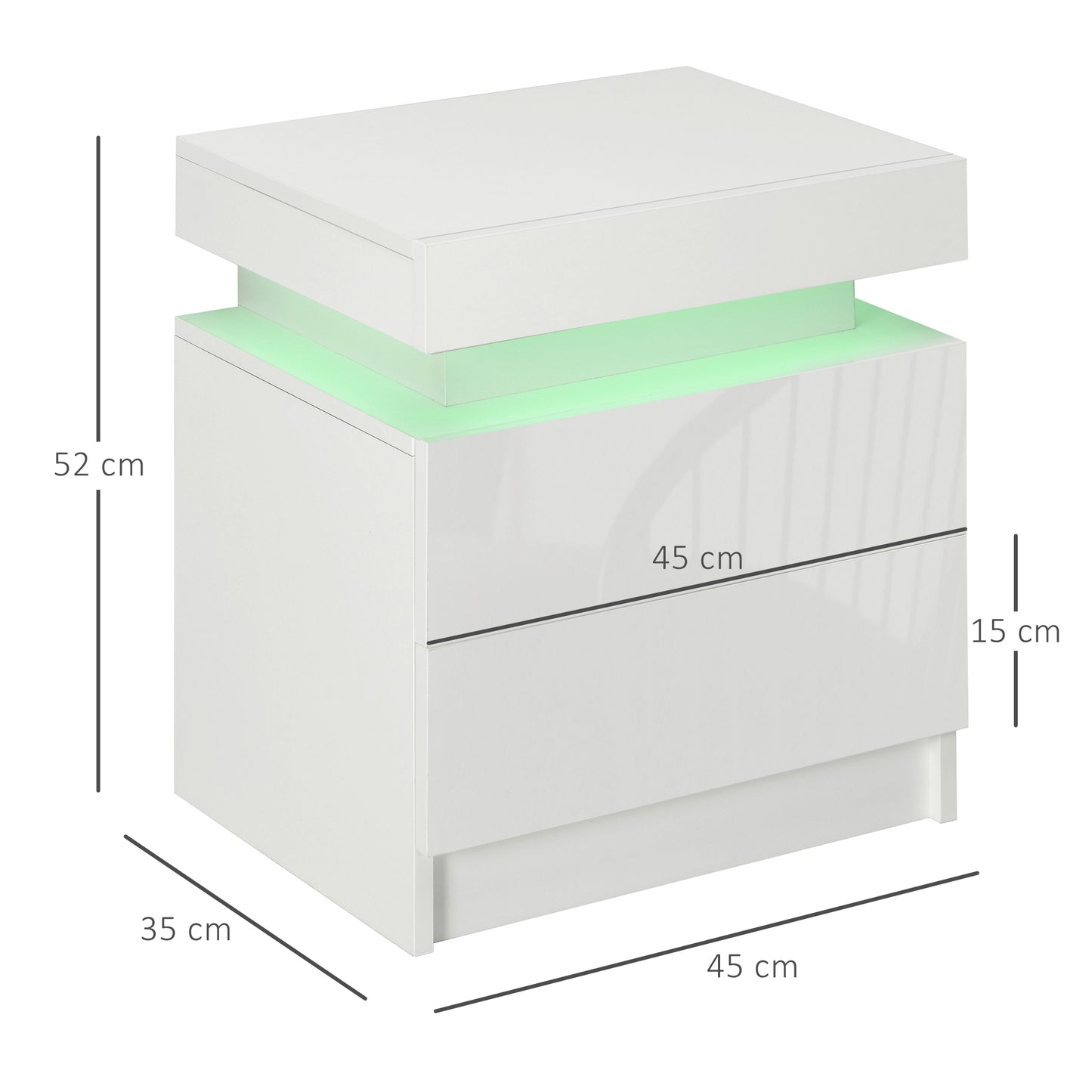 Rema High Gloss White Bedside Table With LED Lighting And 2 Drawer Storage