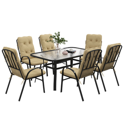 Seriva 6 Seater Cream Garden Dining Set with Black Metal Frame