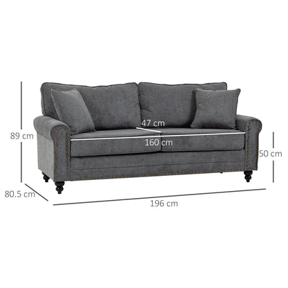 Tael Yolo Grey Fabric 3 Seater Sofa With Nail Head Trim And 2 Cushions
