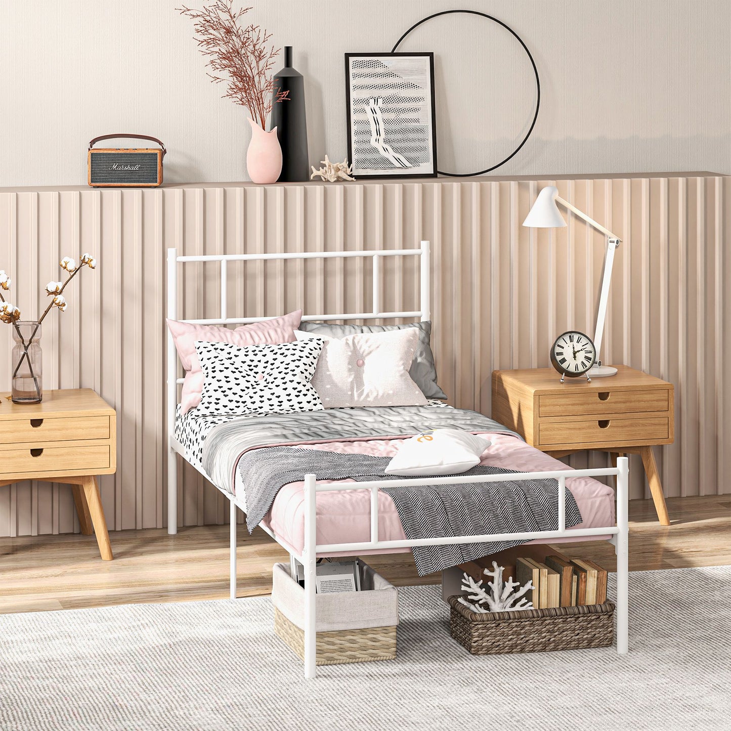 Bamika 3FT Single Metal Bed Frame With Headboard Footboard Strong Slat Base