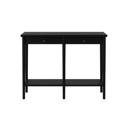 Newbridge Black Wooden Console Table 2 Drawers Bottom Shelf