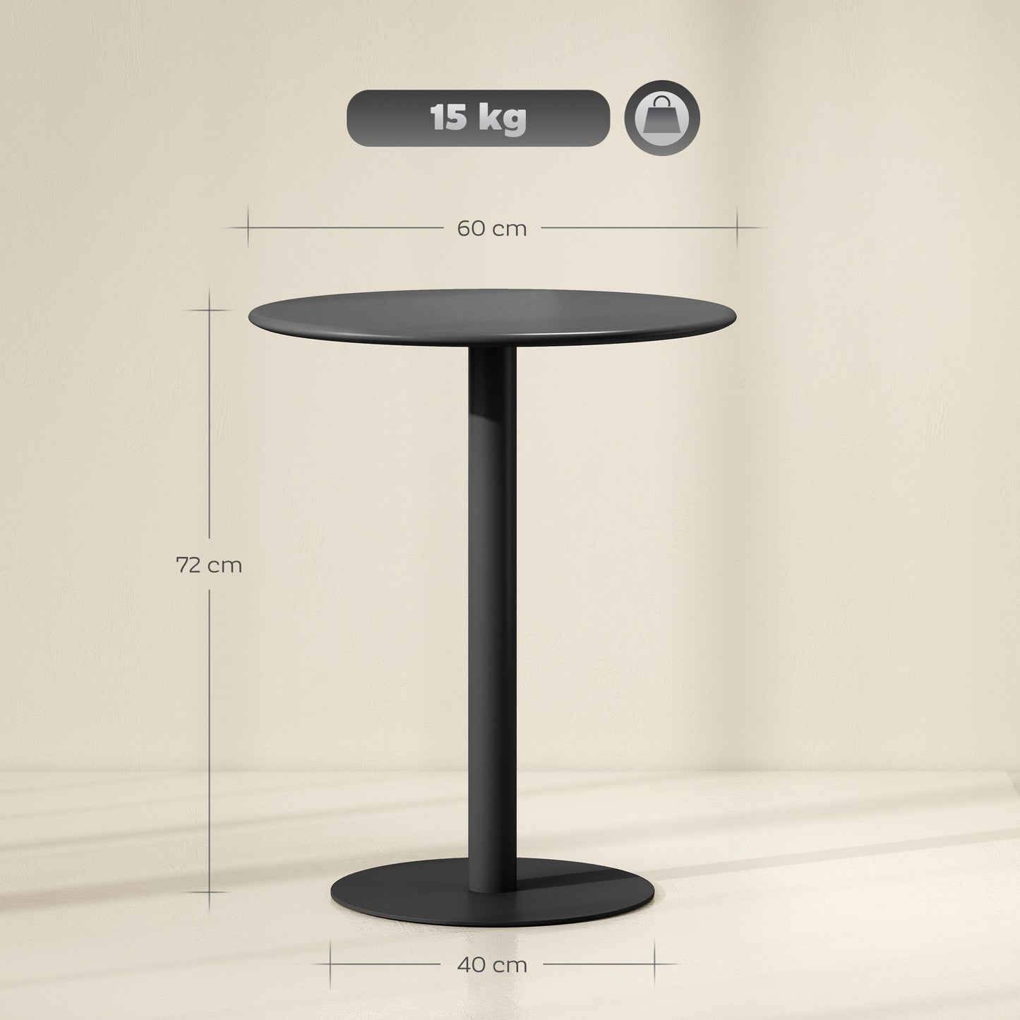 Lestaguette Metal And Wood Black Round Dining Table With Steel Base 60 x 60cm