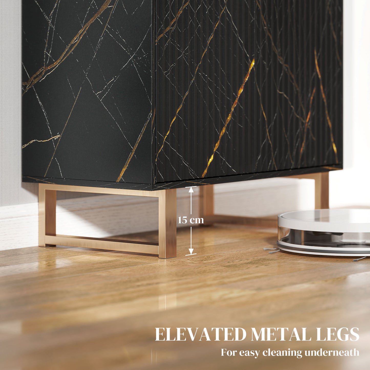Nomi Black And Gold Elegant Sideboard With Ribbed Finish