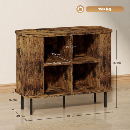 Lasa Rustic Brown Mid Century Sideboard With Slatted Sliding Doors And Steel Legs