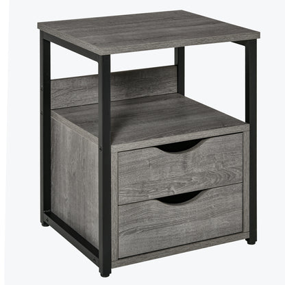 Sesopa Metal Grey Industrial Slim Bedside Table With Drawer And Shelf