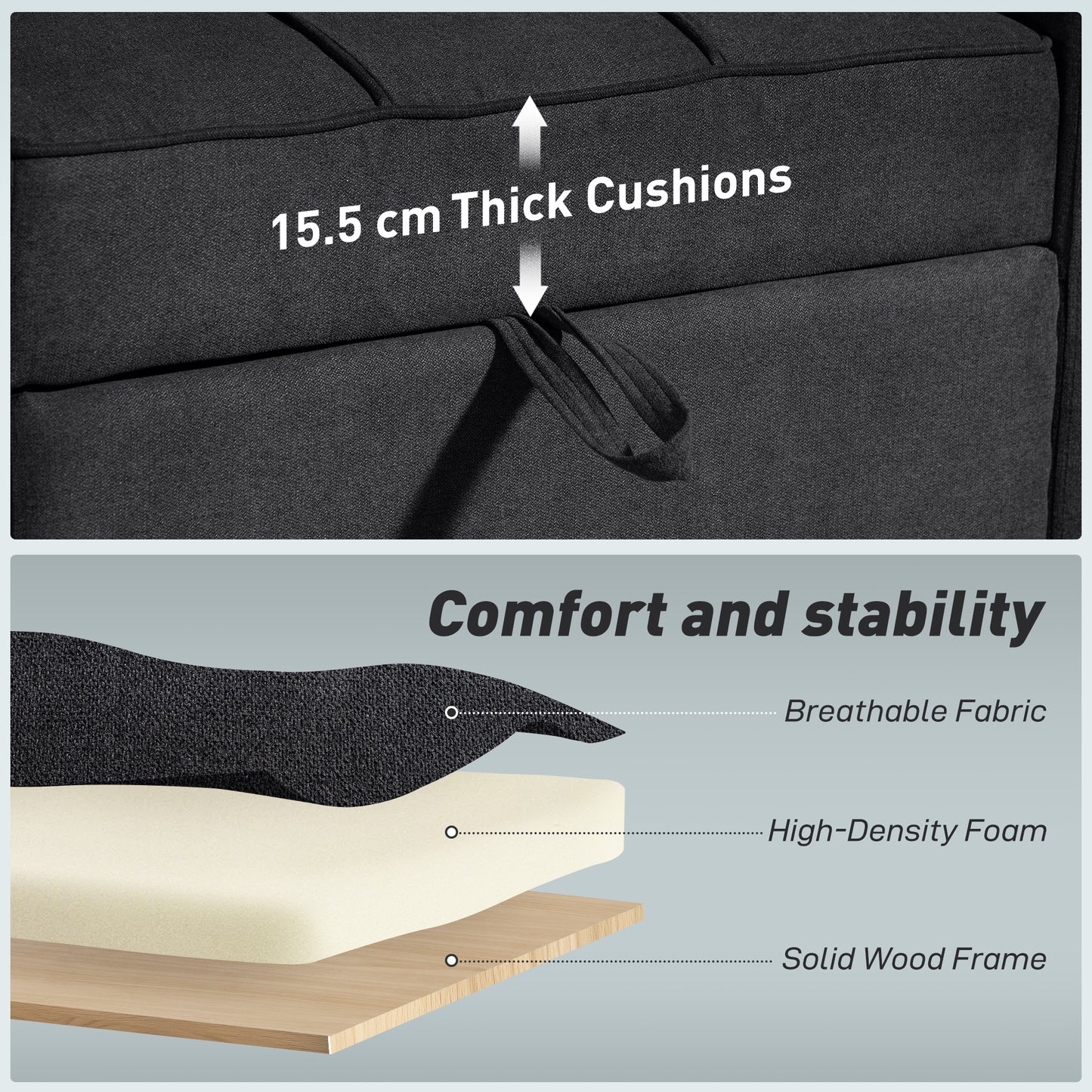 Soliri Black Upholstered 3 In One Convertible Single Sofa Bed Tufted Cushion