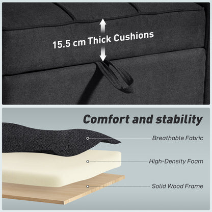 Soliri Black Upholstered 3 In One Convertible Single Sofa Bed Tufted Cushion