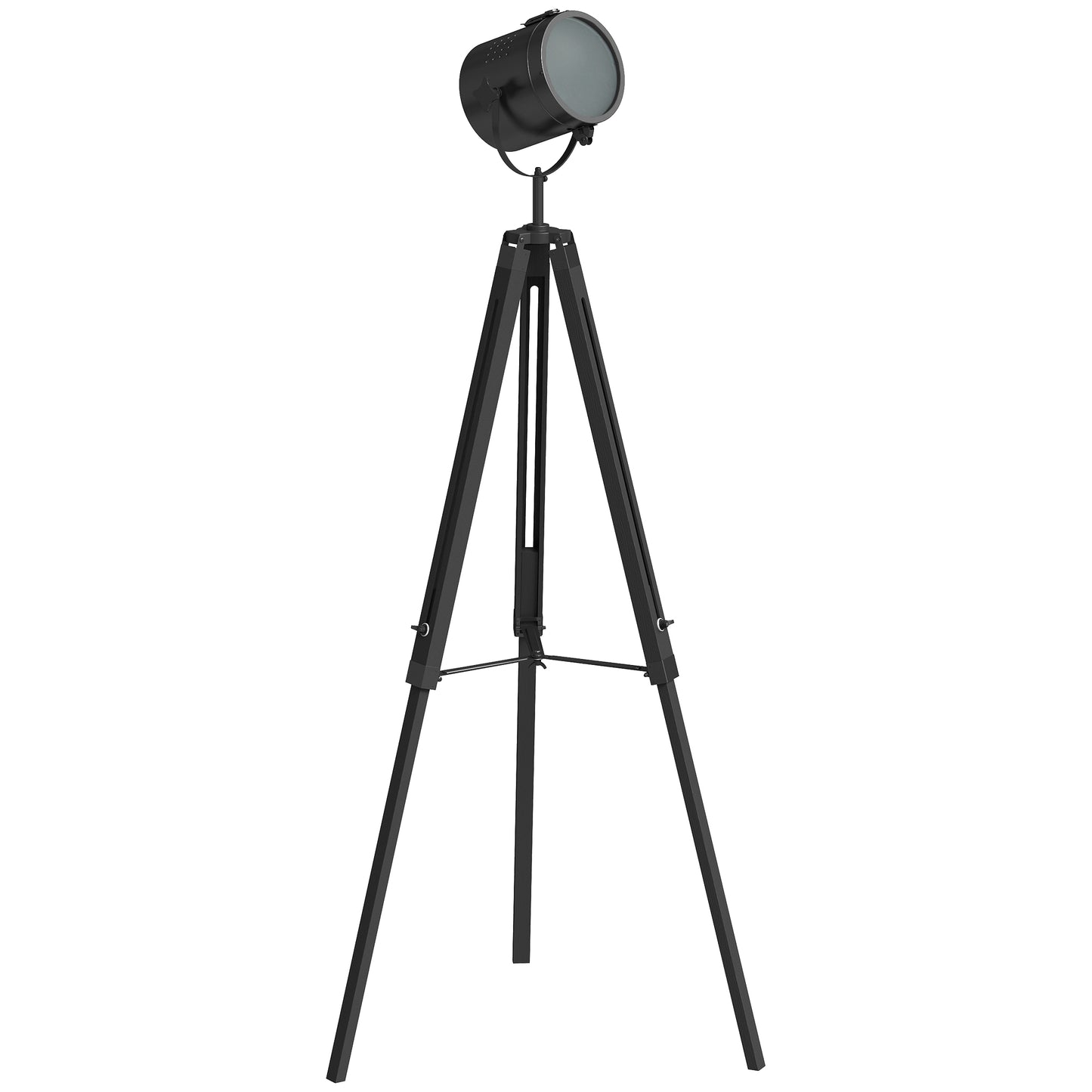 Suta Wood And Metal Black Tripod Searchlight Floor Lamp Adjustable Head
