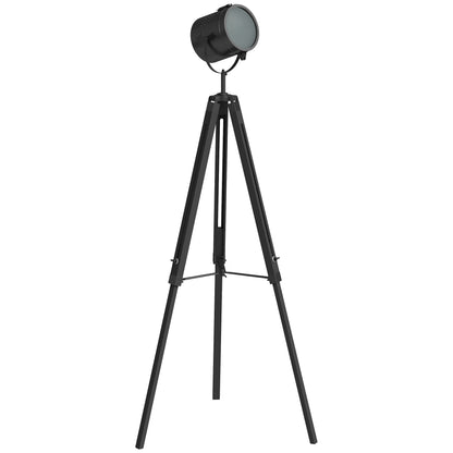 Suta Wood And Metal Black Tripod Searchlight Floor Lamp Adjustable Head