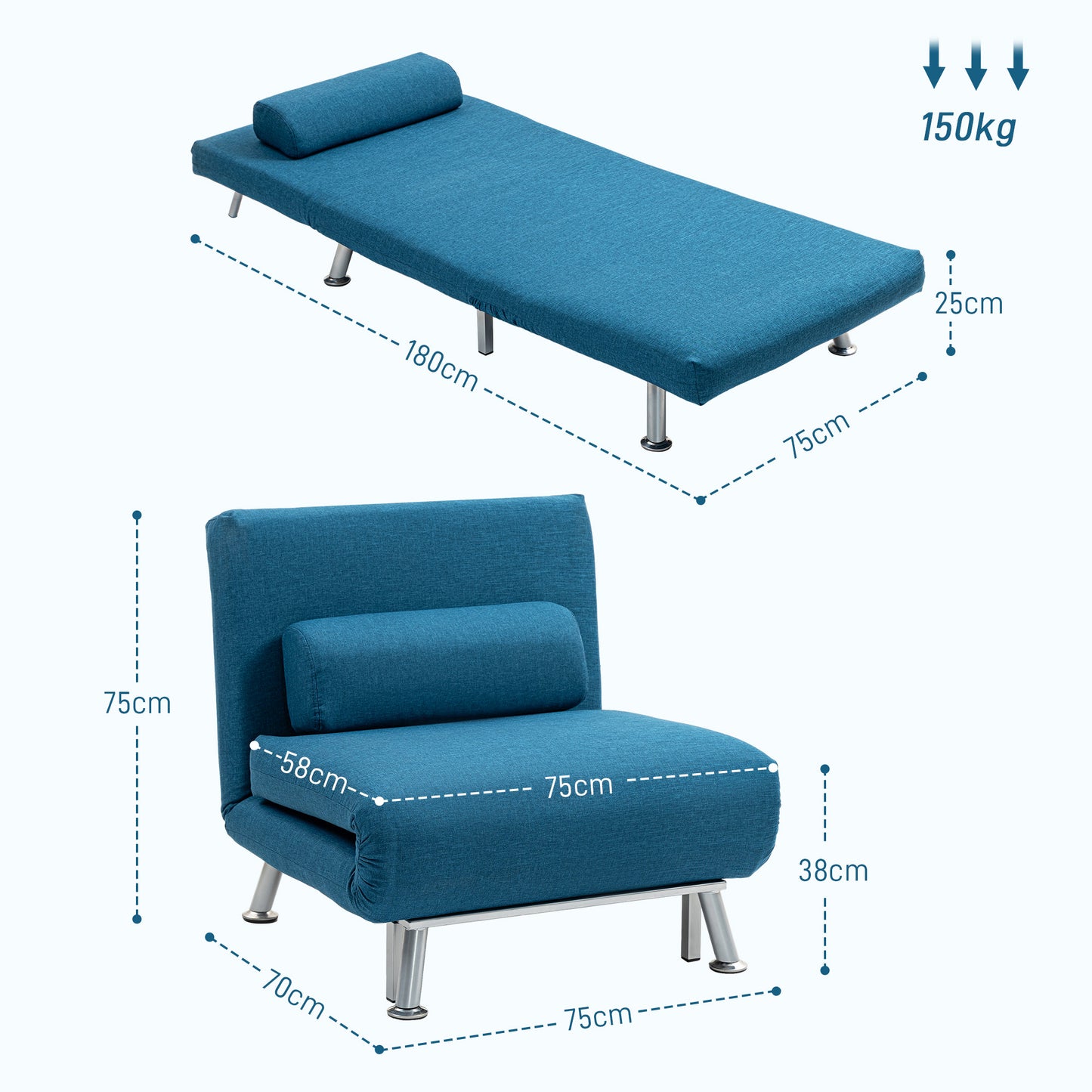 Lavili Keno Linen Look Blue Single Sleeper Chair
