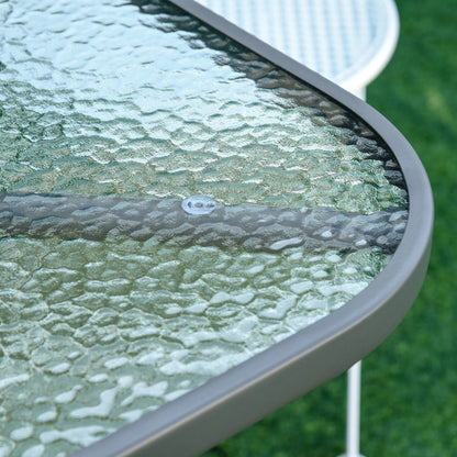 Lemone 120cm Metal Grey Rectangular Garden Dining Table With Glass Top And Parasol Hole