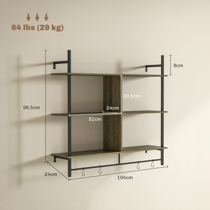 Doso Yoli Wood Effect Grey 3 Tier Floating Wall Shelves