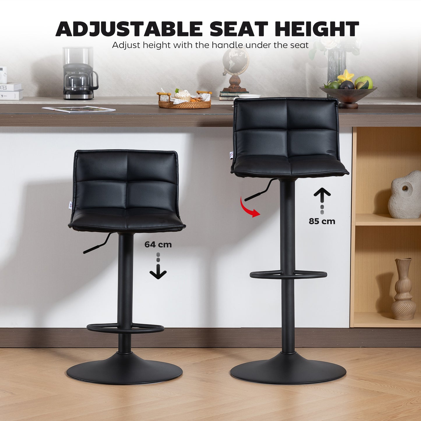 Miha Set Of 2 Black Modern Faux Leather Bar Chairs