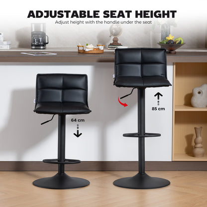 Miha Set Of 2 Black Modern Faux Leather Bar Chairs