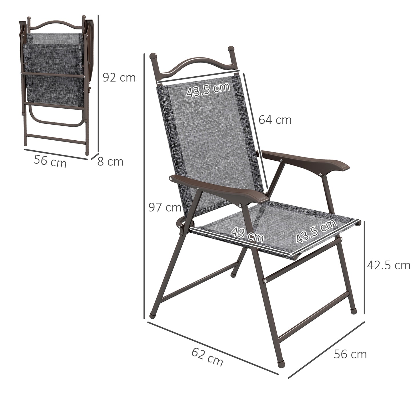 Hael Set Of 2 Metal Grey Folding Garden Chairs With Fabric Mesh Seats
