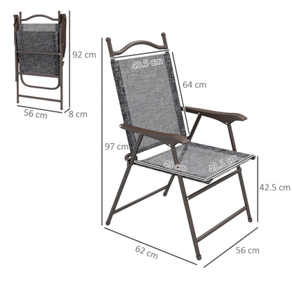 Hael Set Of 2 Metal Grey Folding Garden Chairs With Fabric Mesh Seats